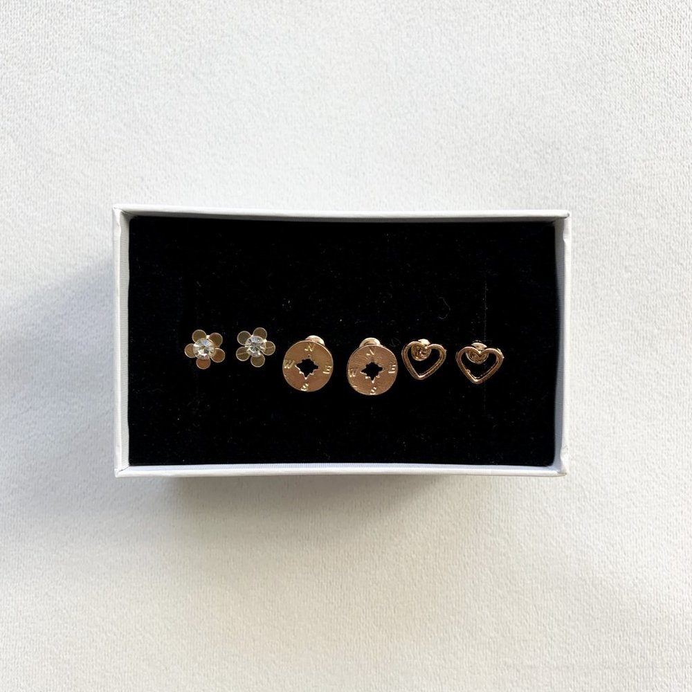 Rose Gold Compass Earring Set